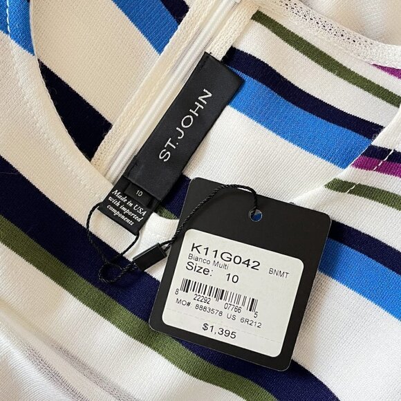 St. John Gia Stripe Knit Cap Sleeve Dress White Multicolor Summer NWT New 10 - Picture 7 of 7
